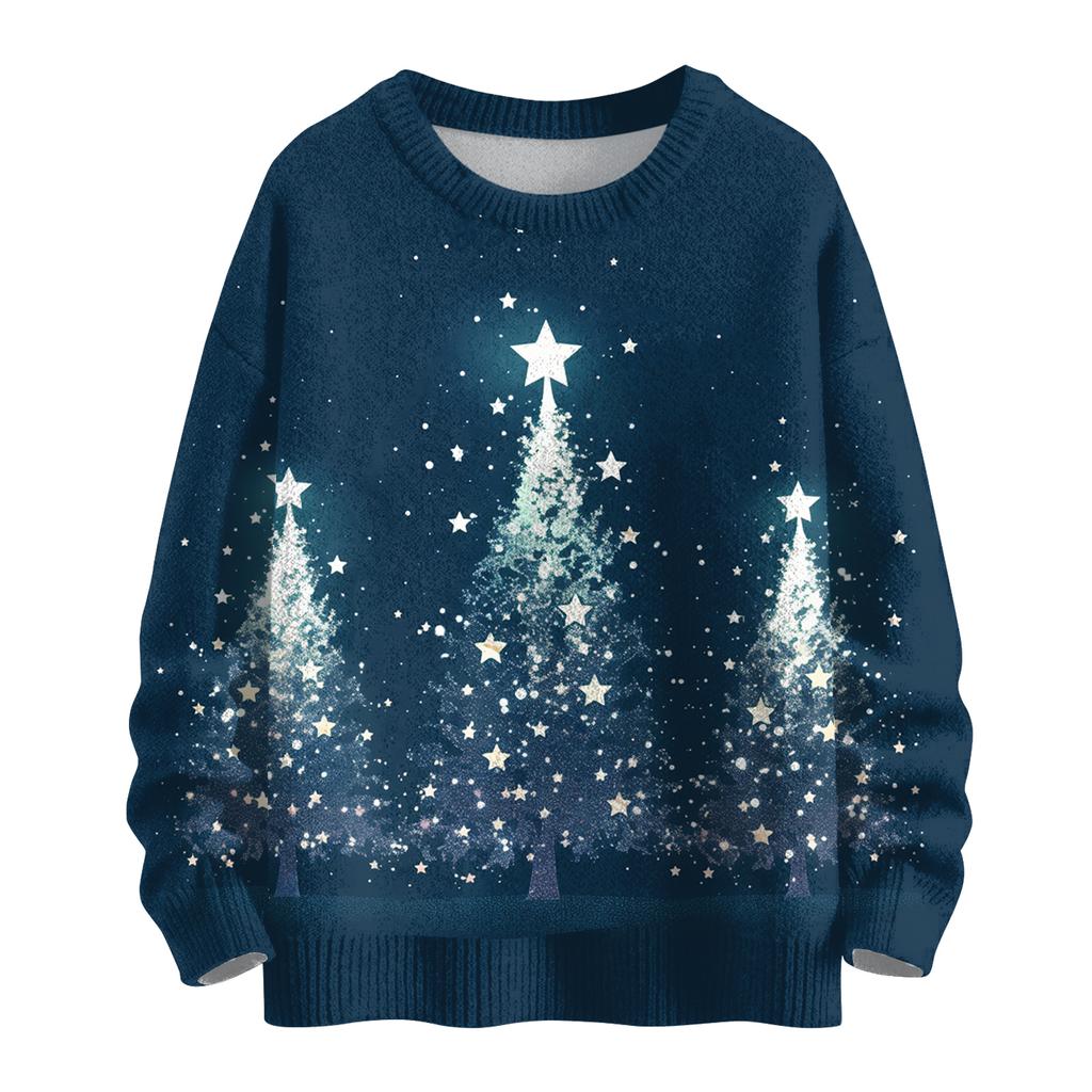 Ladies' Fashionable Casual Long Sleeved Christmas Printed Round Neck Knitted Yarn