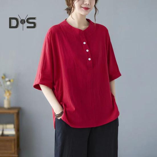 Women's Casual Two-Piece Set 3/4 Sleeve Crew Neck Button Top Wide Leg Pants Set Summer Loose Loungewear Outfit