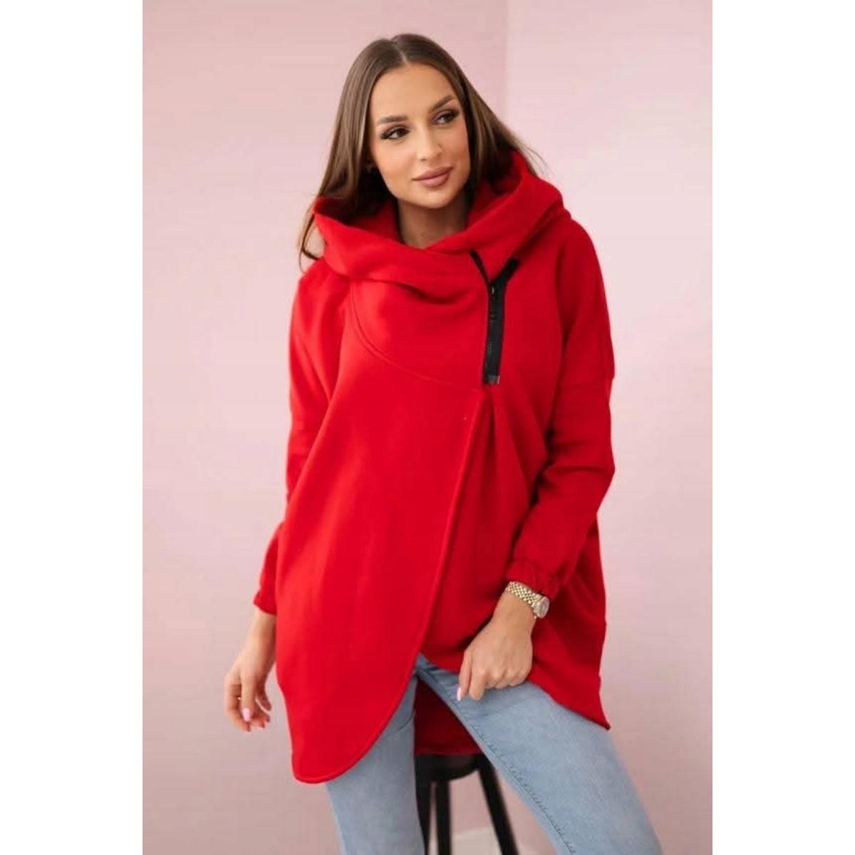 Hooded Sweatshirt Fleece Sweatshirt Casual Long-sleeved Zipper Coat Women s Plate-size Coat S красный 2455₽