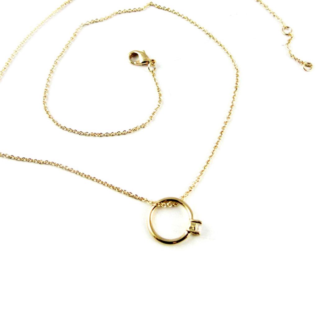 Les Trésors De Lily [L1846] - Collier Plaqué-Or 'Solitaire' blanc doré - 12 mm