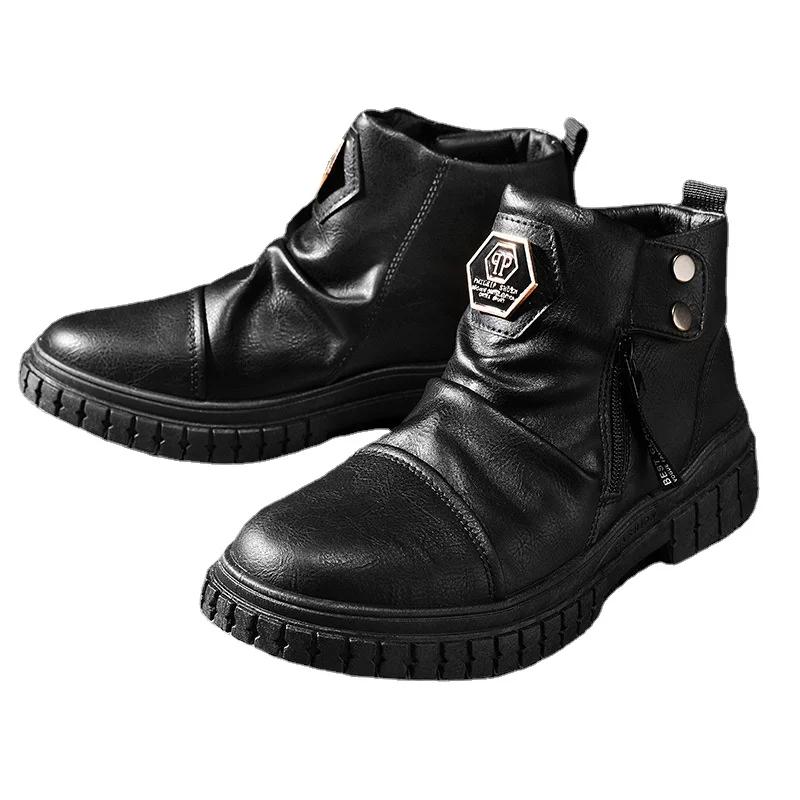 Mens Fashion Boots Stylish Shoes Boots for Men Men's Fashion Casual Male Leather Western Vintage Black Chelsea Masculino