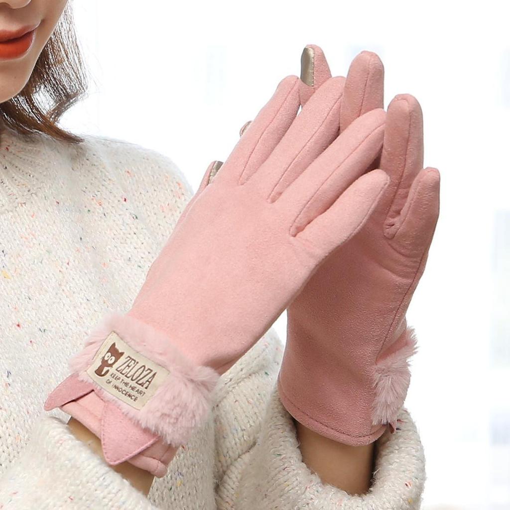 Women's Winter Touchscreen Fleece-Lined Gloves: Windproof, Frostproof, Cute Suede Design for Cold Protection