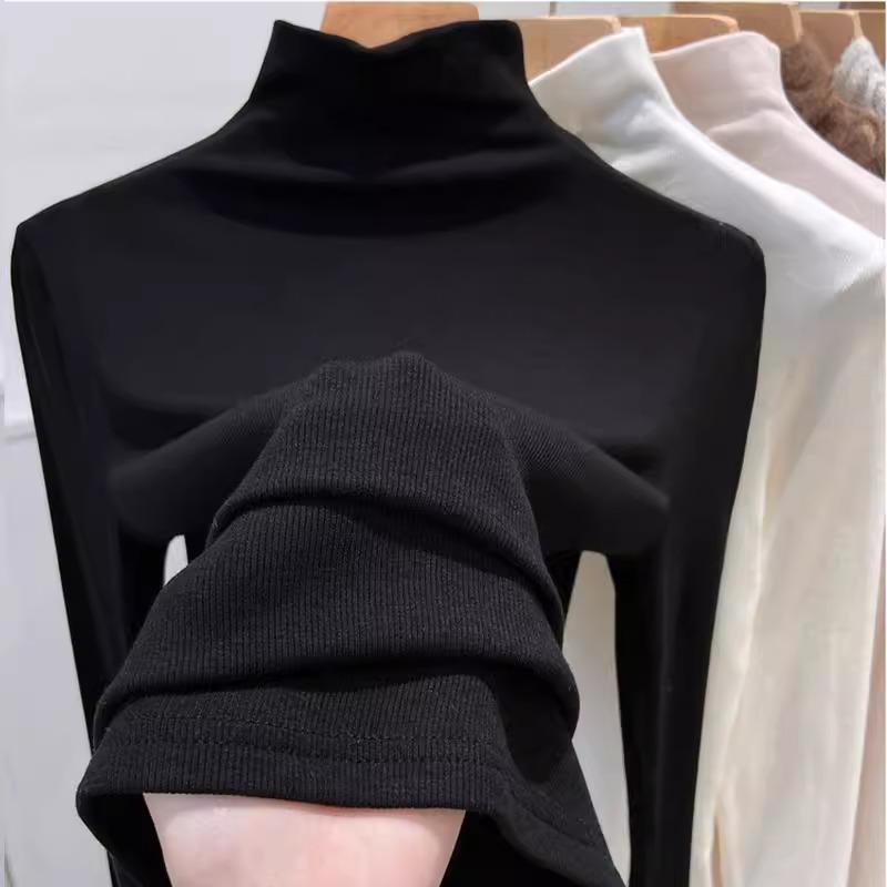 

Threaded Fleece Semi-High Neck Warm Slim Fit Long Sleeve Top - 2026 Autumn/Winter Collection Medium чорний