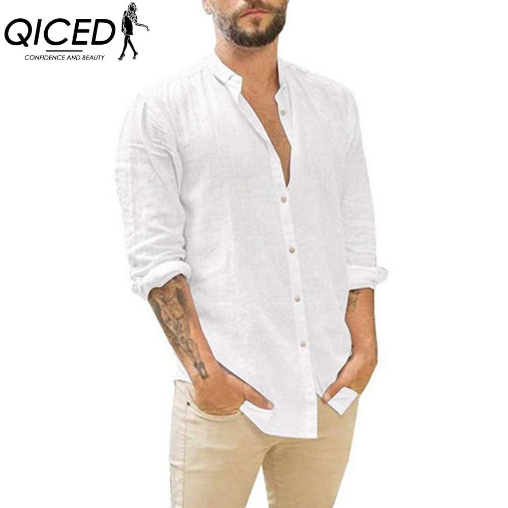 QICED Bavlněné tričko s dlouhým rukávem Pánská móda Volné tričko S potiskem Soucitné tričko