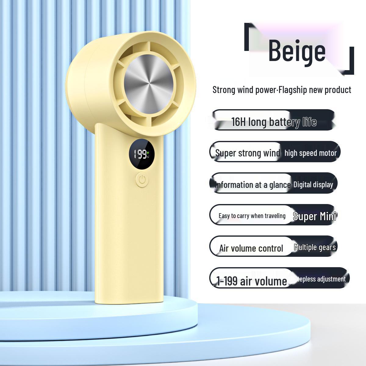

New 199-Speed USB Rechargeable Bladeless Handheld Fan with Digital Display
