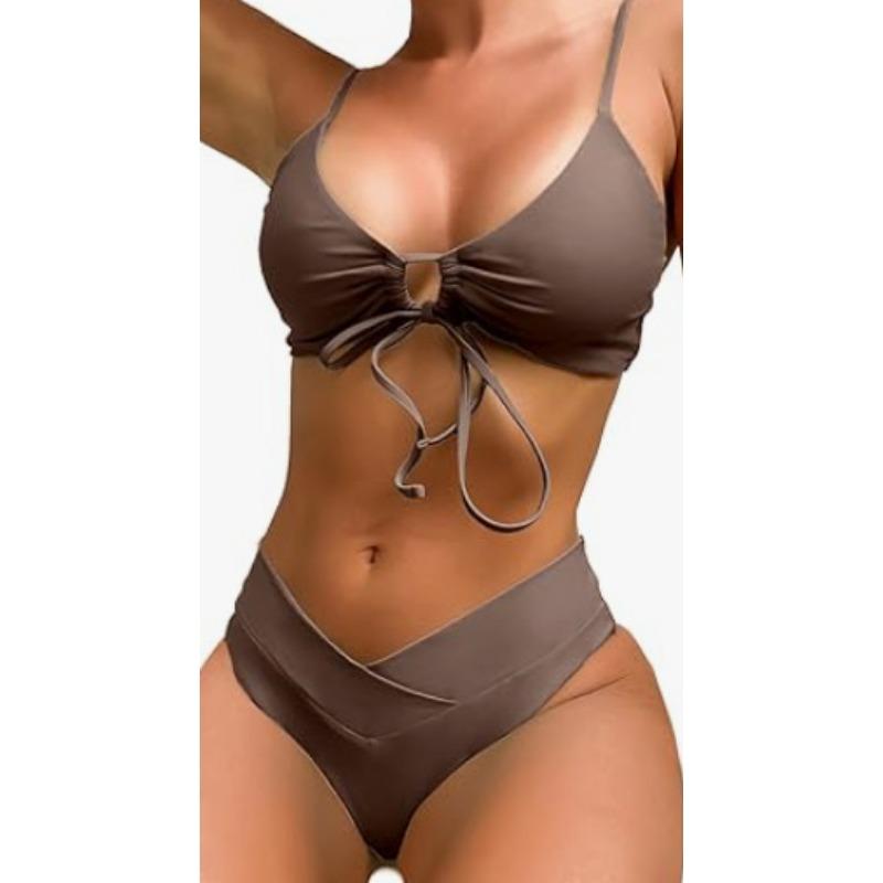 

Новое бикини однотонное на шнуровке с отделкой, сексуальный купальник, купальник женский XL