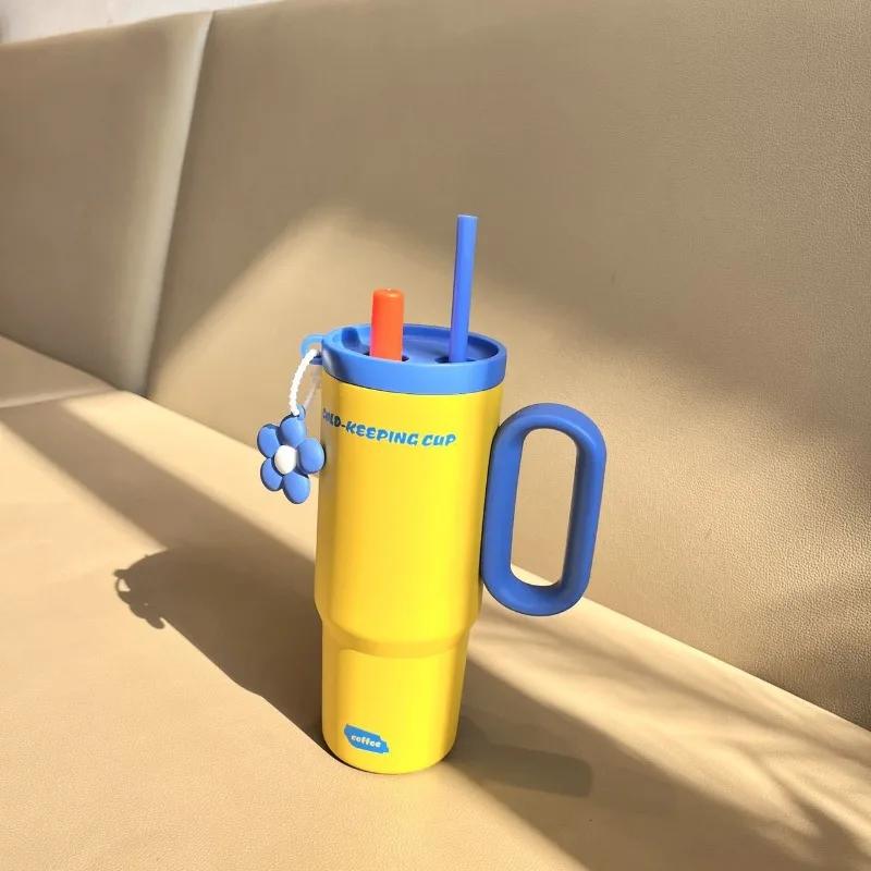 316 Stainless Steel New High-value Flower Ice Cream Cup Portable Thermos Cup Large Capacity Car Cup Straw
