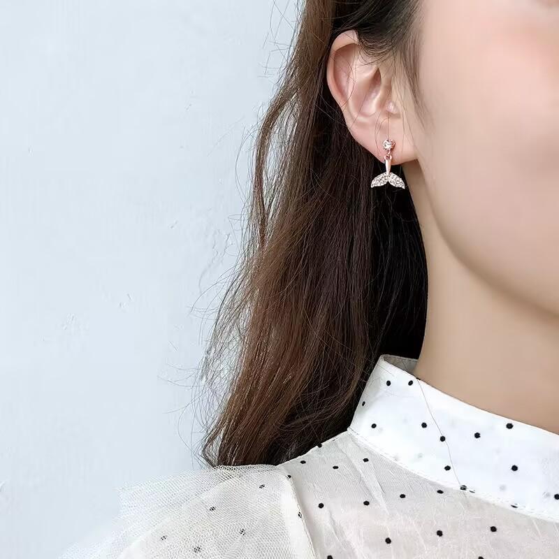 New Light Luxury Zircon Fishtail Pearl Stud Earrings For Women Fashion Crystal  Sweet Earring Girl
