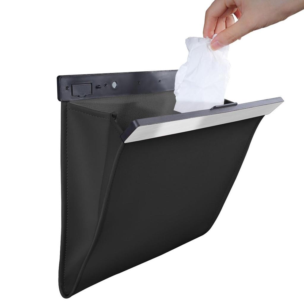 Car Trash Storage Bin with Magnetic Easy Convenient Storage PU Leather Can, Multi-Vehicle Compatible, Hook-Mounted Hooks, Installation, Slim, Item,