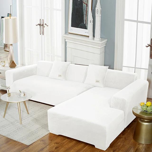 Super Soft Velvet Sofa Cover For Living Room Elastic L Shaped Chaiselongue Corner Couch Slipcover Washable Armchair Sofa Covers