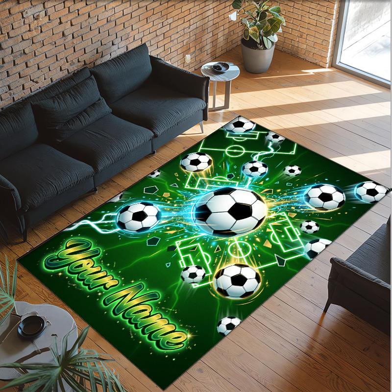 Soccer Theme Crystal Velvet Rug Personalized Custom Name Text Soft Floor Mat Home Decor