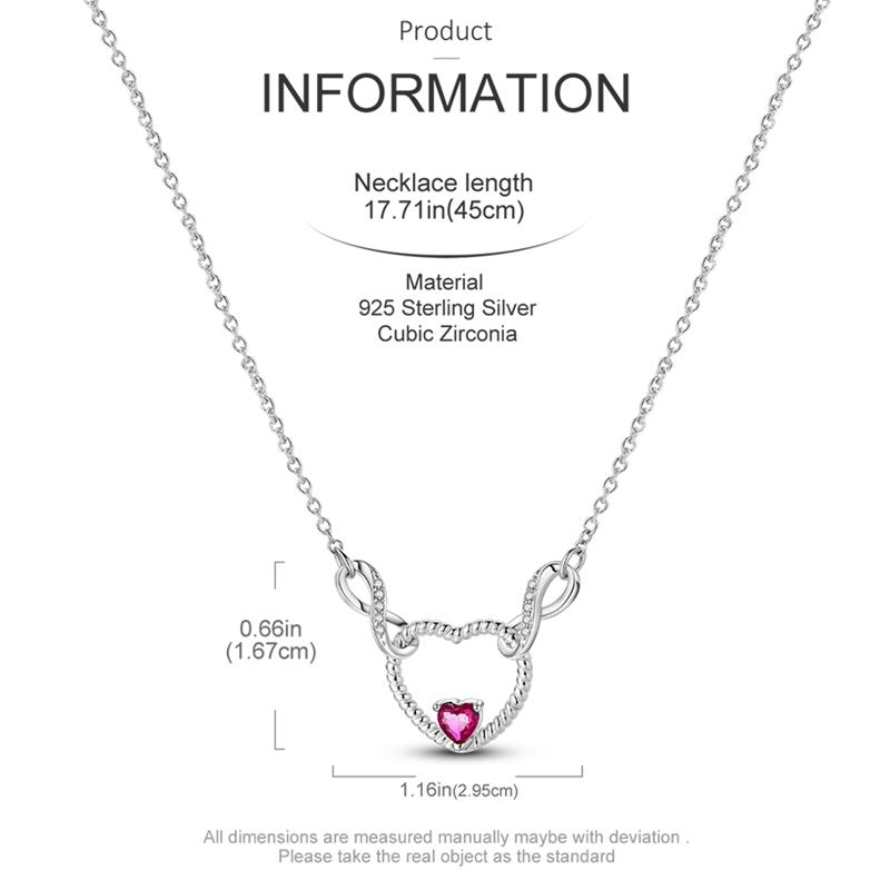 Original Necklace 925 Sterling Silver CZ Simple Heart Chain Necklace For Women Fit Original Charm Beads DIY Making Jewelry Gift