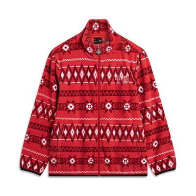 Li Ning Chinese Culture Series Fleece Lined Warm Loose Cardigan Men Outerwear Crimson-Red AENT009-2