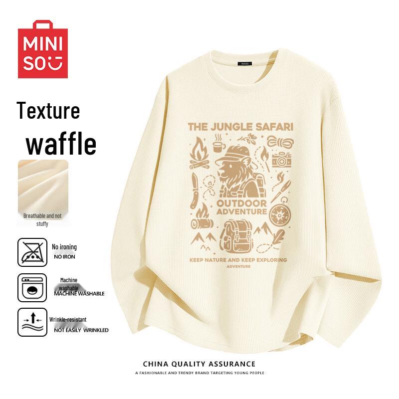 MINISO Men s Textured Waffle Knit Long-Sleeve T-shirt XL