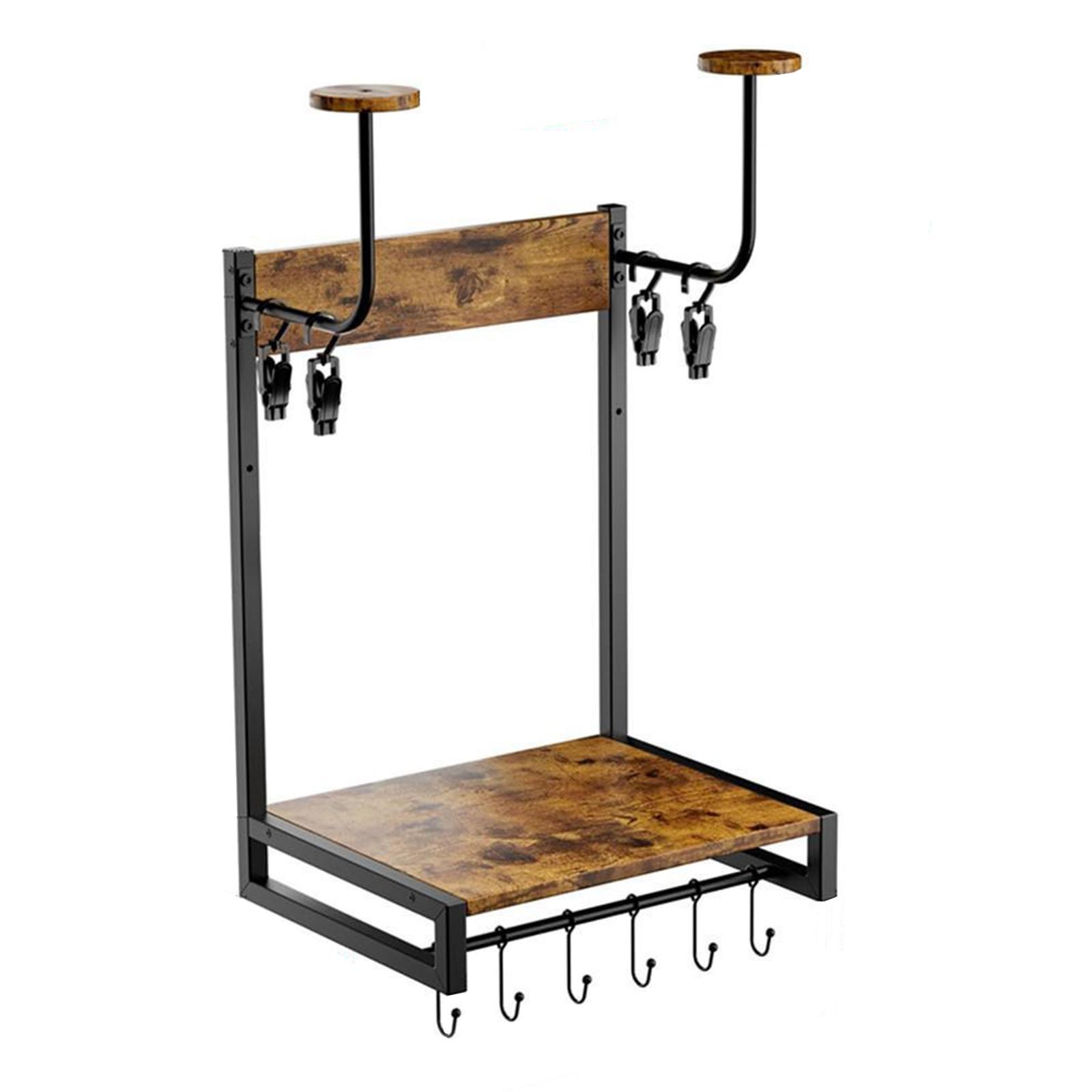 Versatile Wooden Motorcycle Helmet Holder with Hooks Gear Storage Rack Metal Helmet Stand for Motorcycle Accesories Storage