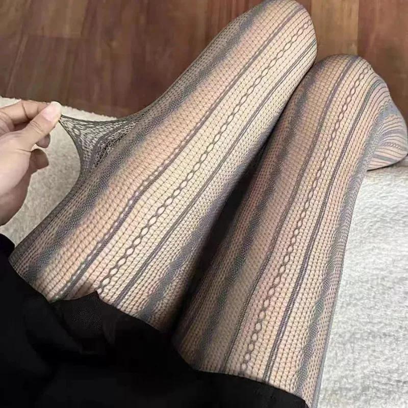 

Woman White Wine Red Gray Black Tights Thin Y2K Medias Socks Party Club Pantyhose Sexy Stripes and Lace Fishnet Stockings One Size серый