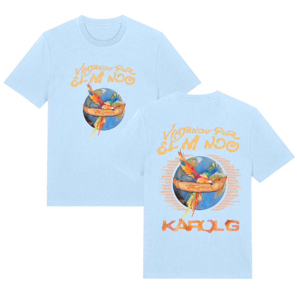 

Karol G Viajando Por El Mundo Tropitour T Shirt Short Sleeve Cotton Comfortable Tee Unisex New Pattern Tops M синій