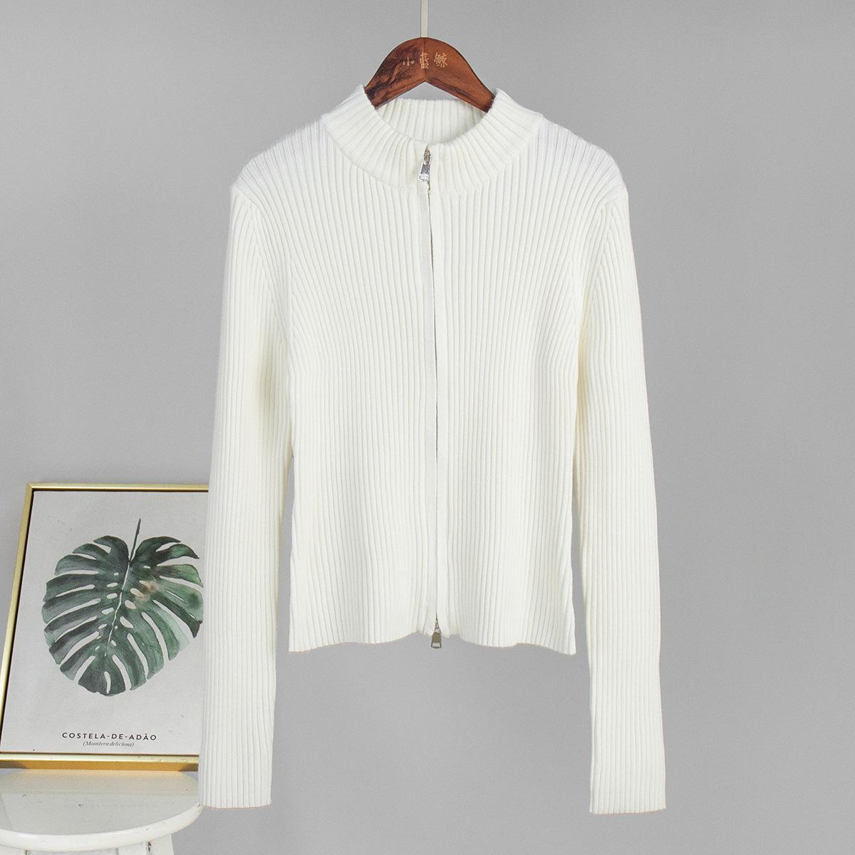 Осенне-зимний кардиган на двойной молнии, женский, со стойкой, приталенный, теплый вязаный плащ, удобный, универсальный верхняя одежда S