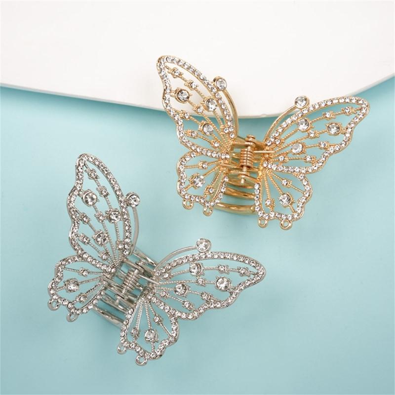 Elegant Butterfly Hair Claw Clip With Dazzling Rhinestones For Women Securely Hold Metal Hairpin Accessory