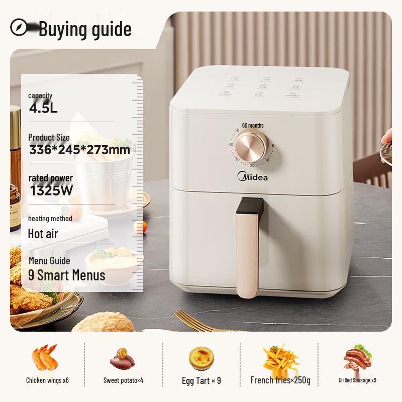 Midea 4.5L Electric Air Fryer with Knob Control CN plug (adapter included)