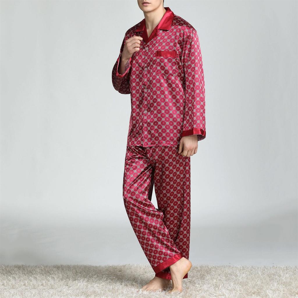 Sleepwear Mens Silky Satin Pajamas Set Long Sleeve Nightwear Loungewear