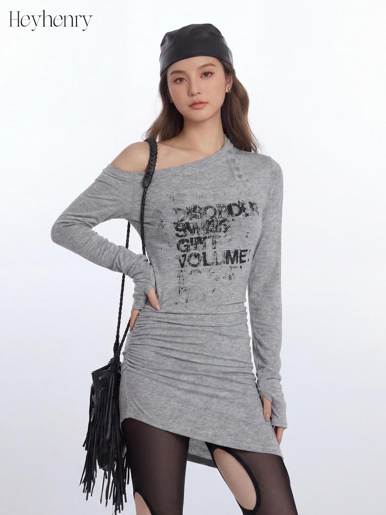 HeyHenry Early Spring Slimming One-shoulder Long Sleeve Women's Top