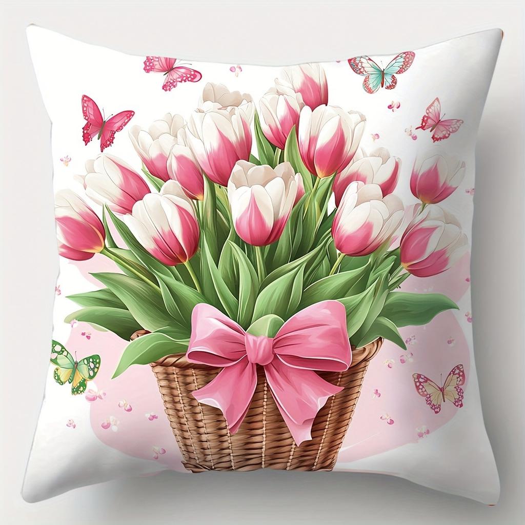 Romantic Flower Language on Pillowcases Cover Bedroom Sofa Decoration Polyester Cushion Cover with Zipper