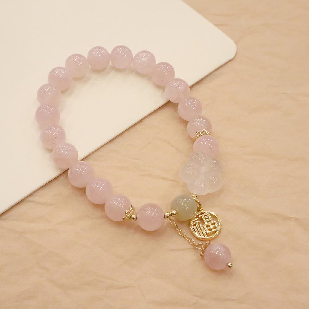 Chinese Style Natural Strawberry Crystal Bracelet  Blessing Brand Flower Pendant Fashion Bracelet