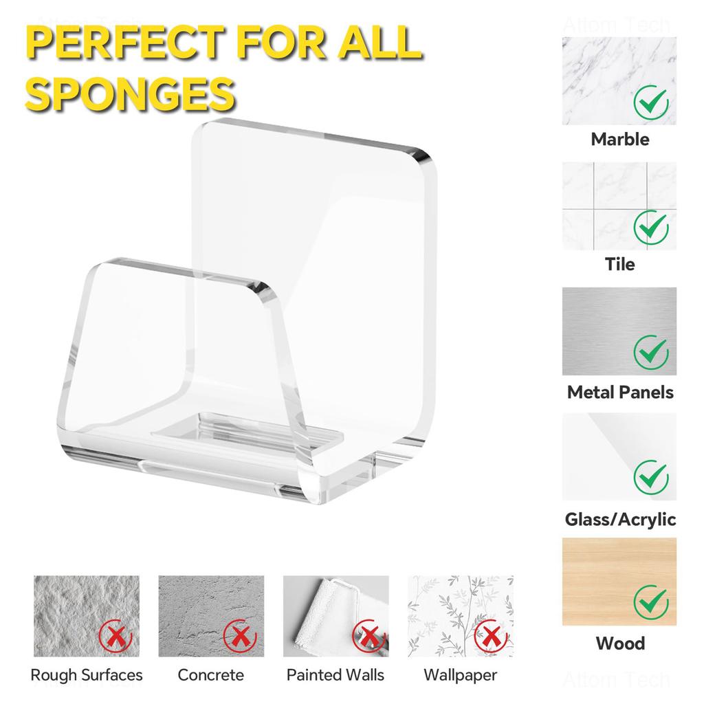Kitchen Sponges Holder Acrylic Sink Drain Basket Drain Cleaning Brush Hook Wire Ball Rag Brush Sink Organizer Wall Hook