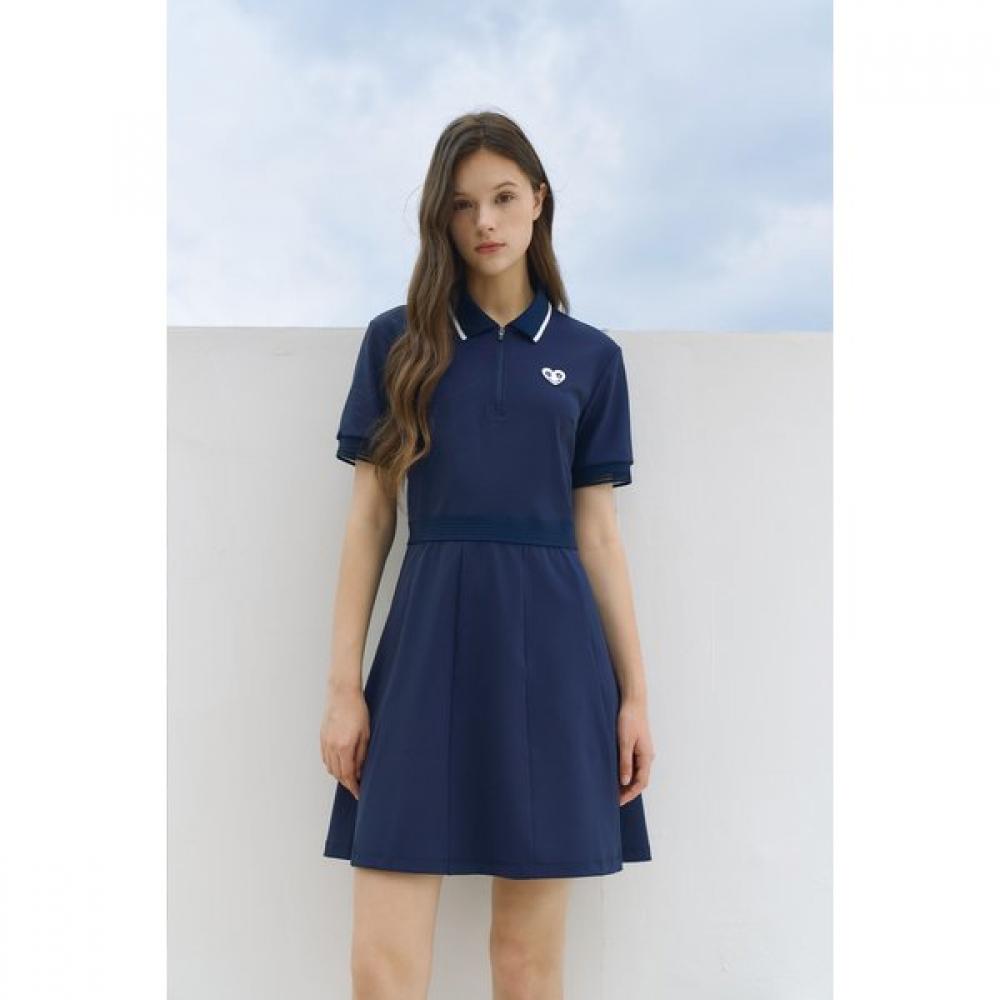 Goxo Zip Up Dress Navy Smile Heart Collar S(44-55)