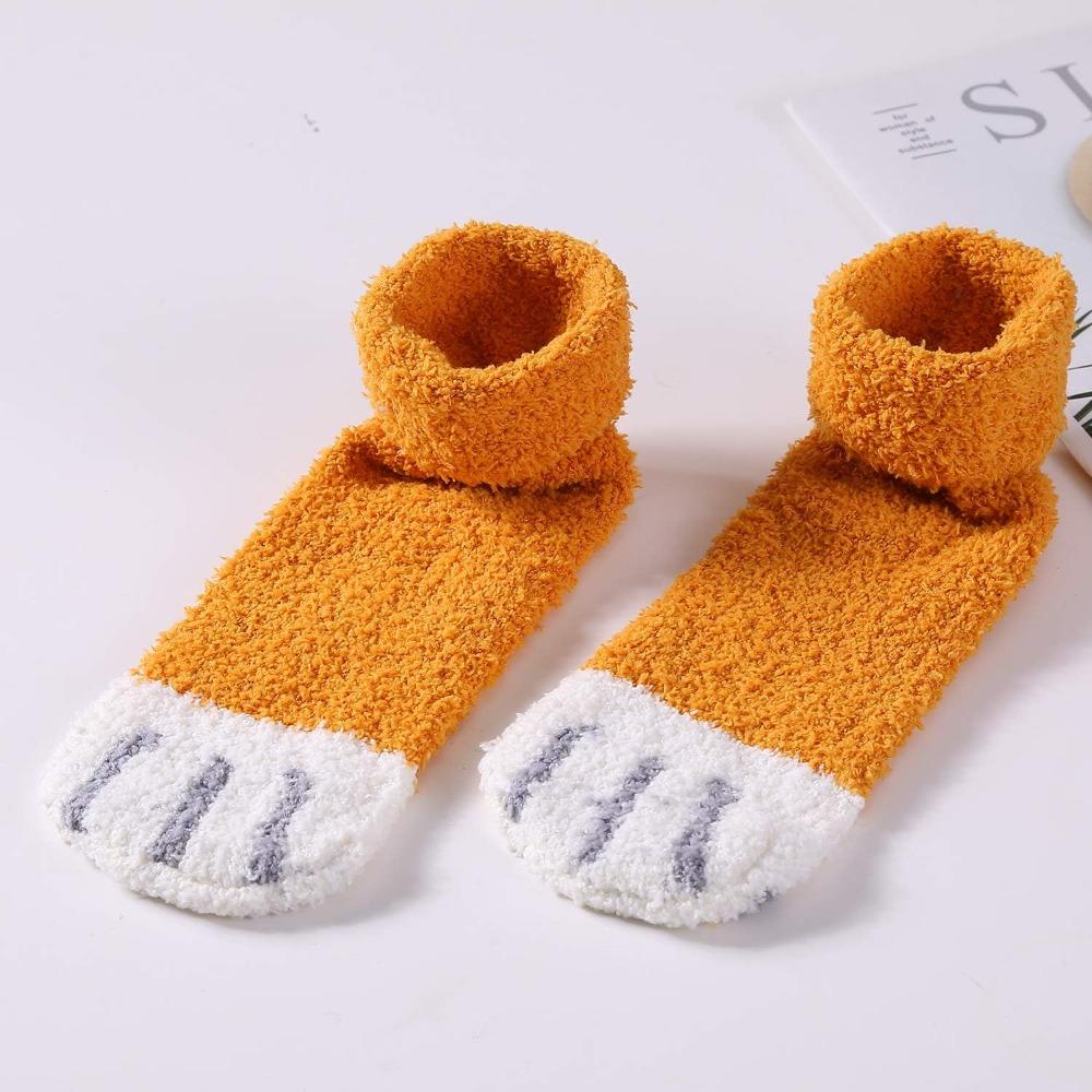 6 Pairs of Cute Cat Paw Socks Women’s Winter Plush Cozy Slipper Socks