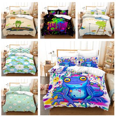 Frosch Bettwäsche Set, Tier Bettbezug, Kissenbezug 2/3 Stück, Kinder Cartoon Bezug, Einzel Doppelbett, Heimtextilien