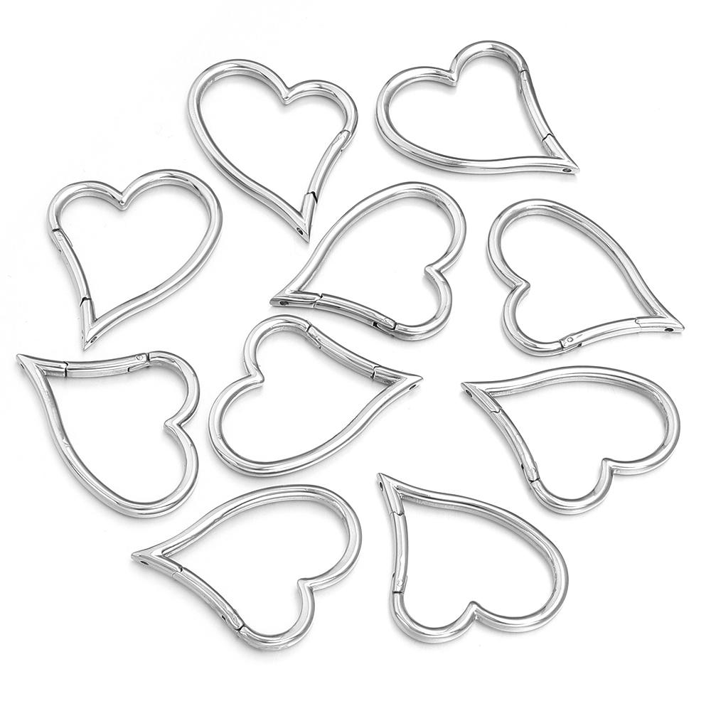 1Pcs 304 Stainless Steel Openable Clasps Heart Shape Carabiner Hook Ring Keychain For DIY Keyring Bags Jewelry Connector Buckles