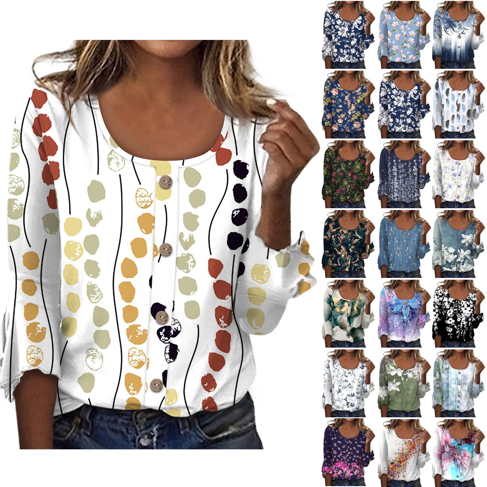 

Женская мода, повседневный топ с длинным рукавом, семь частей, пуговицы, воротник с принтом в стиле ретро