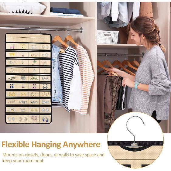 Hanging Jewelry Organizers and Storage, Double-Sided Jewelry Necklace Holder for Jewelries, Earrings, Accessories, Rings on Closet, Door, Wall
