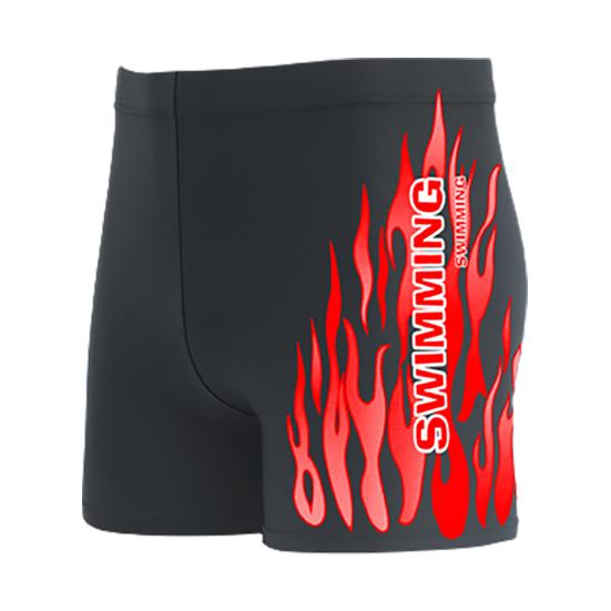 Inner Drawstring Mid-rise Swimming Trunks with Lining Elastic Waistband Breathable Men Flame Print Swim Shorts Beachwear