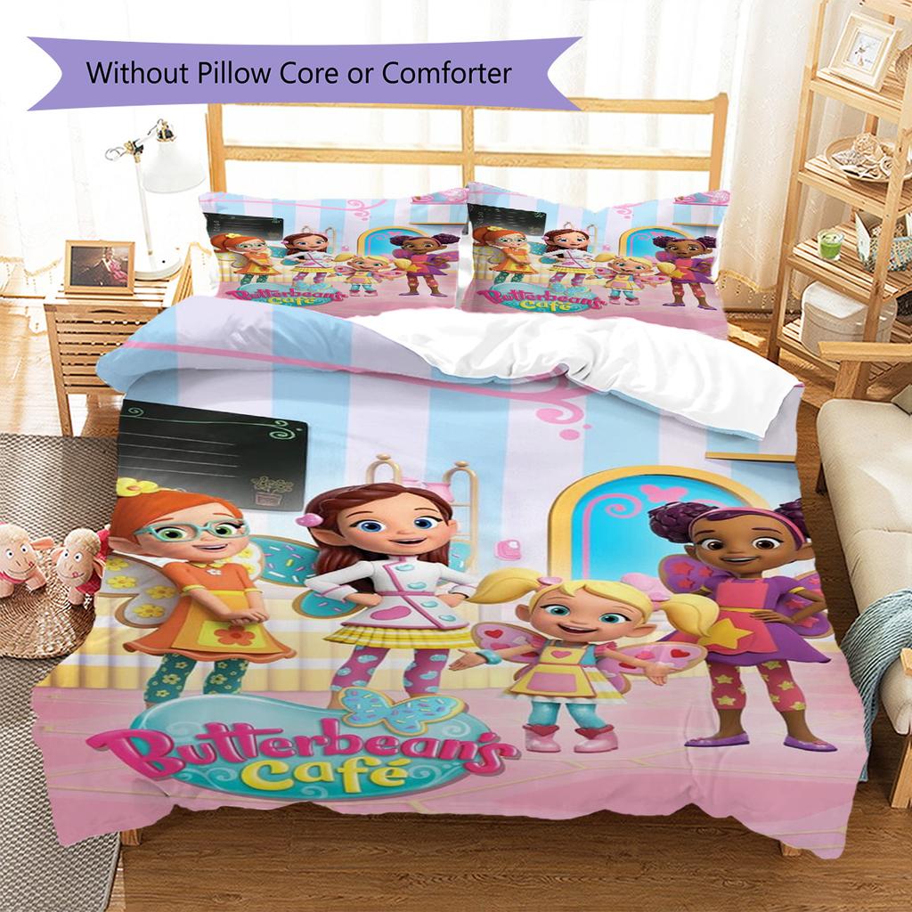 Butterbean's Café Pattern Bedding Set Quilt Cover Pillowcase Home Decor Gift (1 * Duvet Cover + 2 * Pillowcase, Without Core)