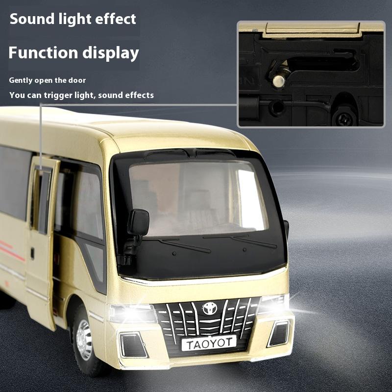 1/32 Scale Toyota Coaster Luxury Business Car Alloy Metal Die Cast Model Car Sound & Light Children Toy Gift for Kids Boy Present