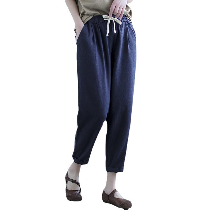 Damen Baumwollleinen Haremshose - Frühling/Herbst, Casual, Leicht, Petite, Gekürzt, Sieben/Achtel-Länge.