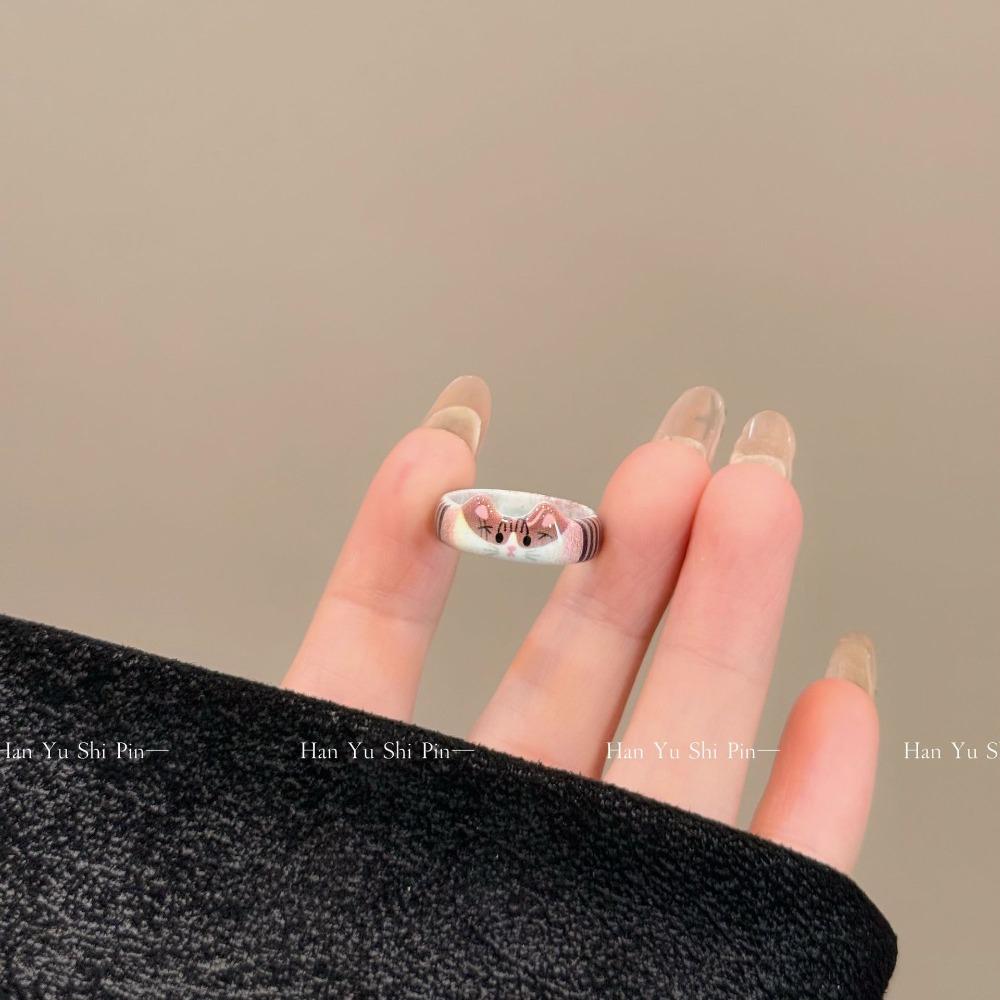 Cartoon Childlike Cute Enamel Drip Glaze Cat Ring Niche Design Girl Heart Versatile Animal Student Ring