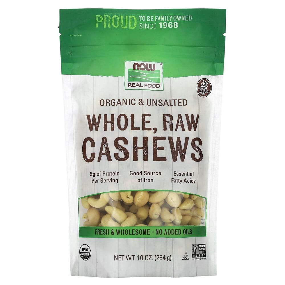 Now Foods Real Food Whole Raw Unsalted Cashews 284g (10oz)
