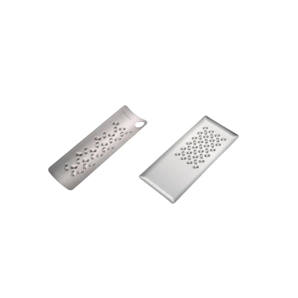 Tomita-style grater 2-piece set Light fluffy grated daikon Retains moisture concentrates flavor Stainless steel dishwasher safe