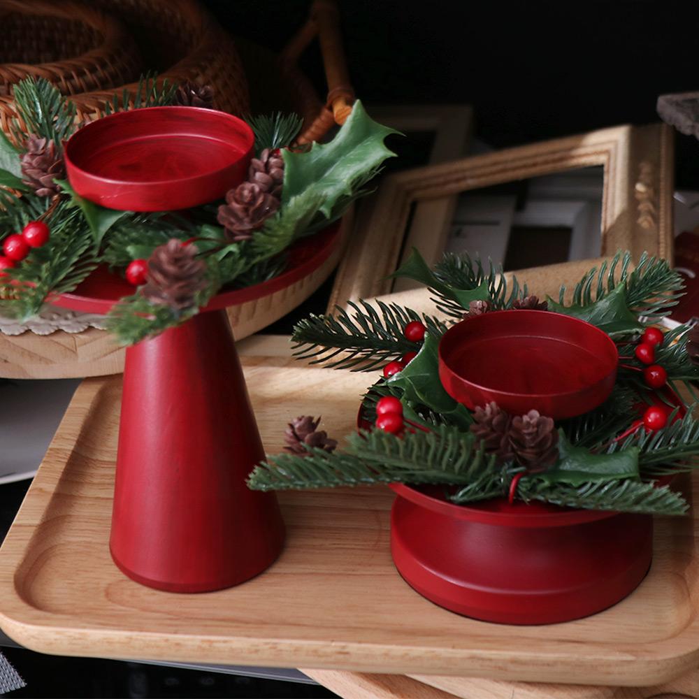 Reusable Christmas Candlestick Red Christmas Desktop Ornament Candle Container Candle Holder Gift