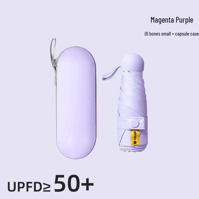 Compact Black Capsule Umbrella with UV and Rain Protection - Five-Fold Design