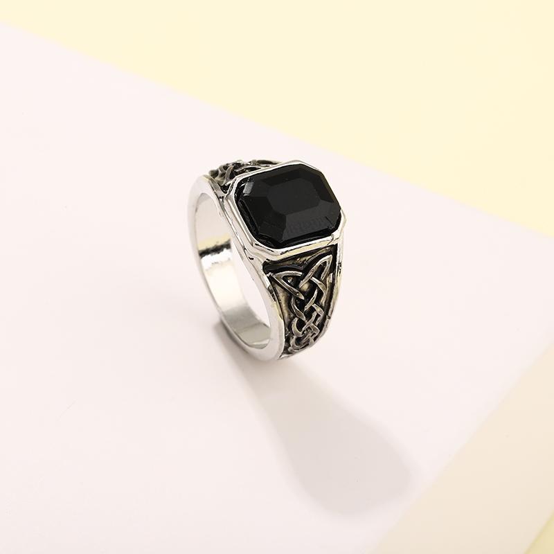 Huajie Retro Viking Knot Black Black Zircon Square Stone Men's Rings Charming Punk Unique Ring  Trendy