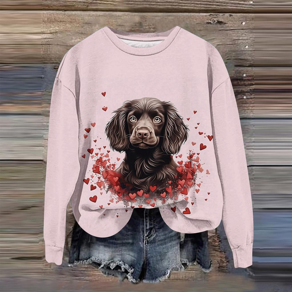 Kadın Moda Baskılı Uzun Kollu Bol Yuvarlak Yaka Sweatshirt Üst Sonbahar