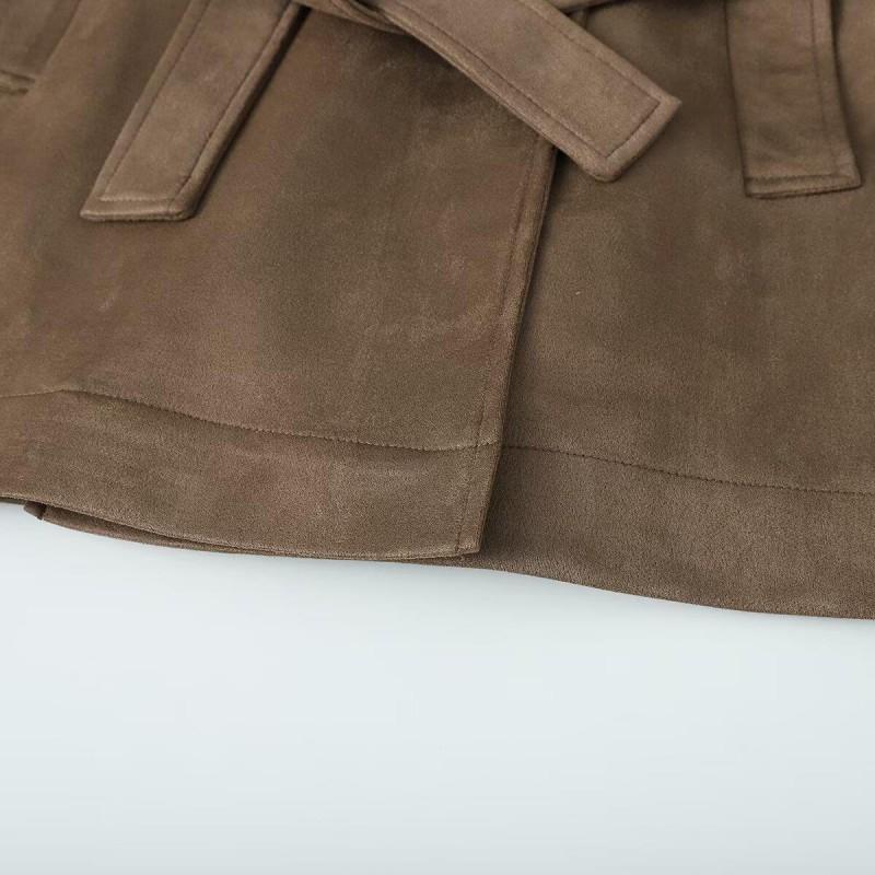 Womens Windbreaker Coat With Tie Waist Double-Breasted Front Mid-Length Street Style Trench