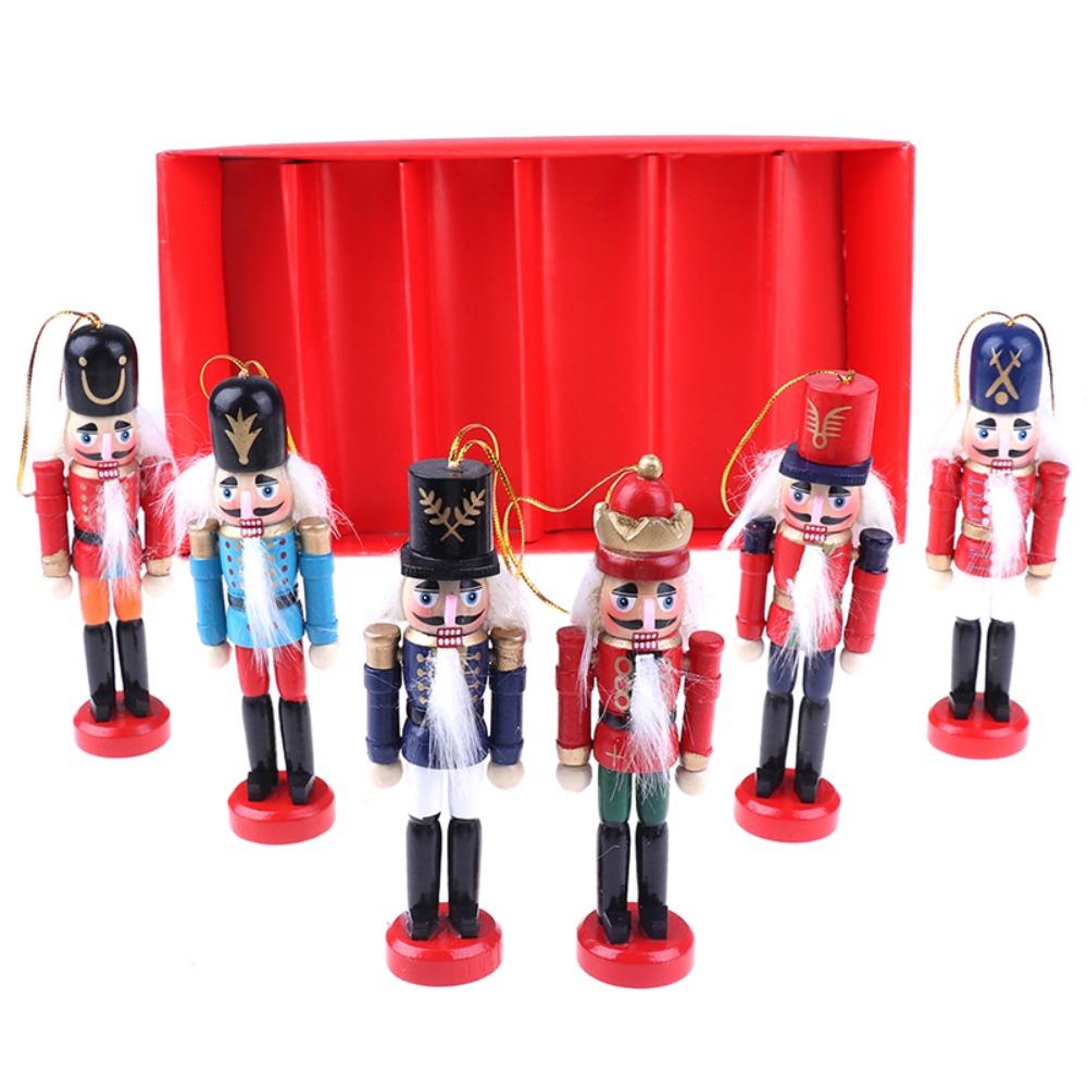 6pcs/set Colorful Nutcracker Puppet Painted Nutcracker Doll Fine Soldier Puppet Pendant  Car Pendant