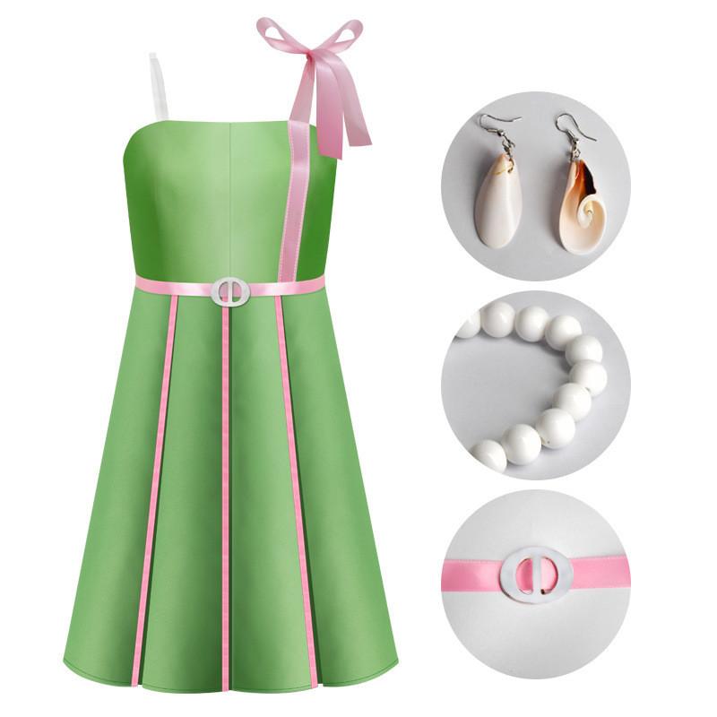 

Cosplay Costume Barbie Green Dress Halloween Party Prop Gifts Bracelet Earrings 3XL