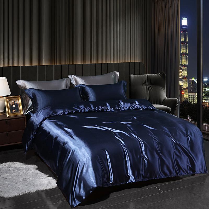 Luxury Satin Bedding Set with Flat Sheet Duvet Cover High End Bedding Set High Density Satin Solid Color Bedding